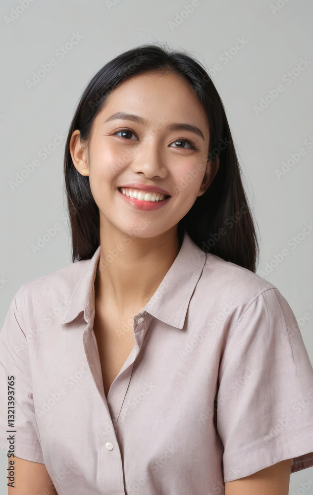 Smiling Asian Woman in a Light Purple Shirt Smiling Asian Woman in a Light Purple Shirt