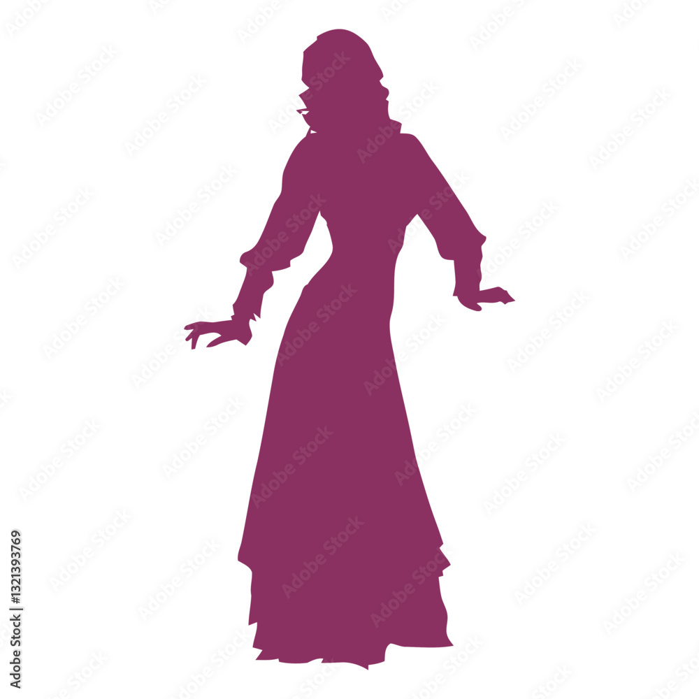 Fototapeta premium Graceful Silhouette: A captivating silhouette of a woman in a long dress against a neutral background, embodying elegance and poise. 