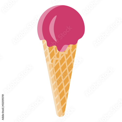 Sweet Delight: A vibrant scoop of berry ice cream, perfectly balanced atop a crispy cone, offering a refreshing and appetizing visual.