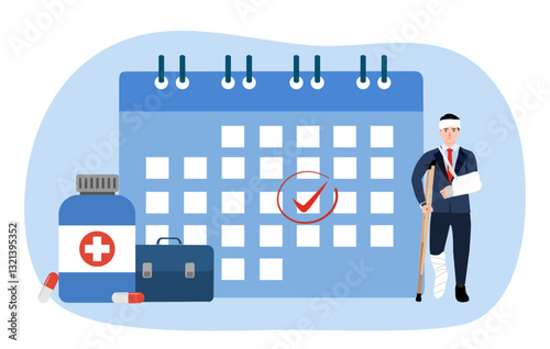 Sick leave concept vector illustration. Paid days, stay home, without losing pay, social insurance, ill worker.