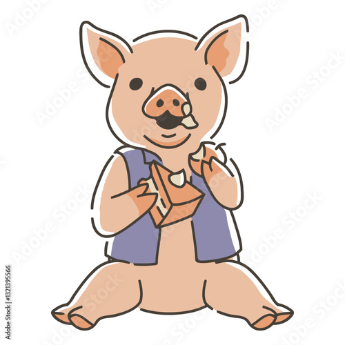 Piglet Delights in Dessert: An adorable cartoon piglet savoring a slice of dessert, painted with playful colors and expressive design, embodying innocence and pleasure.
