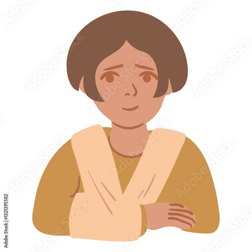 Rest and Recovery: A person is resting in medical bandage after suffering pain in the upper body, a symbolic illustration of support and care.