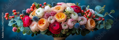 Floral elegance: A refined bouquet arrangement for a special occasion, like anniversary or wedding, for print, card, poster.