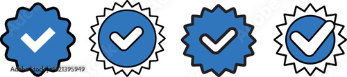 Verified Checkmark Icons: Vector Set of Blue Confirmation Symbols for Authentication & Trust