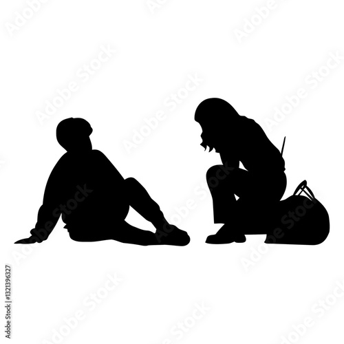 Silhouette Serenity: Two figures in silhouette sit, lost in thought, on a reflective journey amidst the simplicity of a subdued setting. 