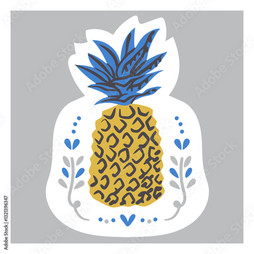 Tropical Pineapple: An illustrated pineapple illustration exudes a tropical vibe with its bright colors and playful design. The pineapple, a symbol of warmth and hospitality.