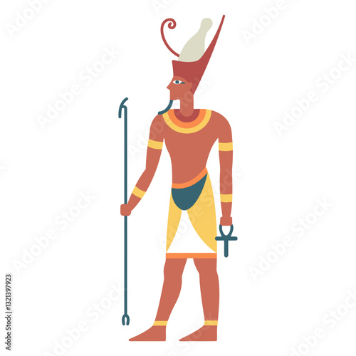 Egyptian Deity Illustration: A stylized depiction of an ancient Egyptian deity, rendered in vibrant hues, showcasing intricate details and symbolic elements like the ankh and scepter.