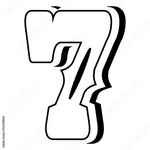 Number 7 Graphic: An elegant and sleek black and white graphic rendering of the number 7, boasting a striking shadow effect that accentuates its bold design and graphic style.