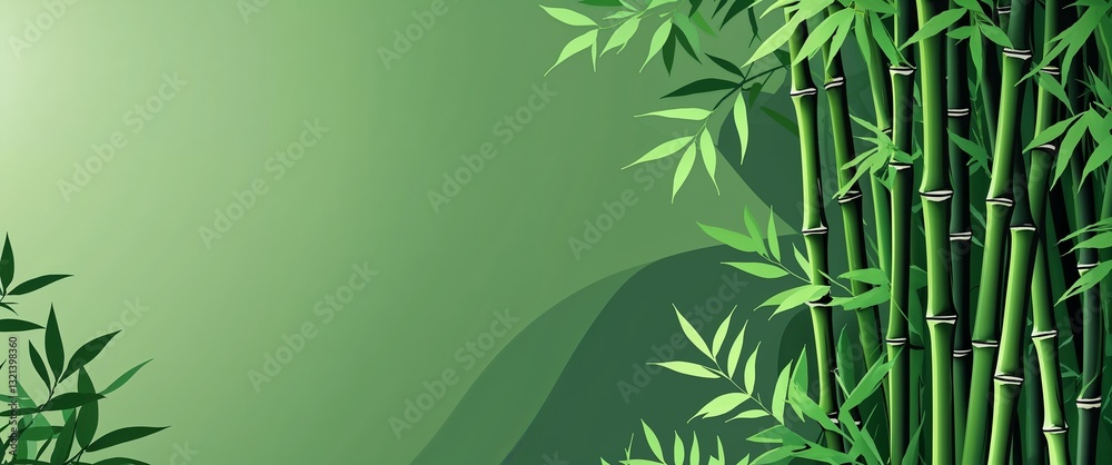 Fototapeta premium bamboo leaf pattern on green plain background digital abstract art work illustration design