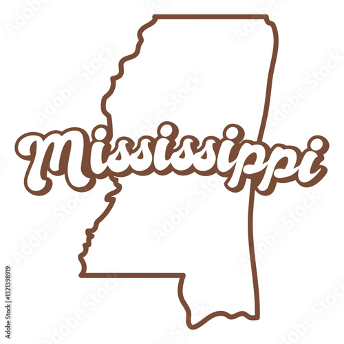 Mississippi State Outline: A simple, clean graphic showcasing the state of Mississippi, perfect for design, education, or geographical projects. The outline and the state name.