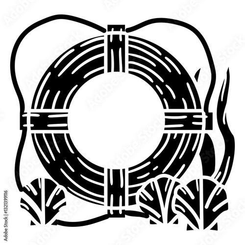 Nautical Life Preserver: A classic life preserver icon, meticulously depicted with nautical charm. It has a decorative aesthetic with rope and seashell elements.