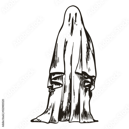 Mysterious Ghost: A spectral figure shrouded in a flowing white sheet, creating an enigmatic atmosphere and invoking a sense of mystery.