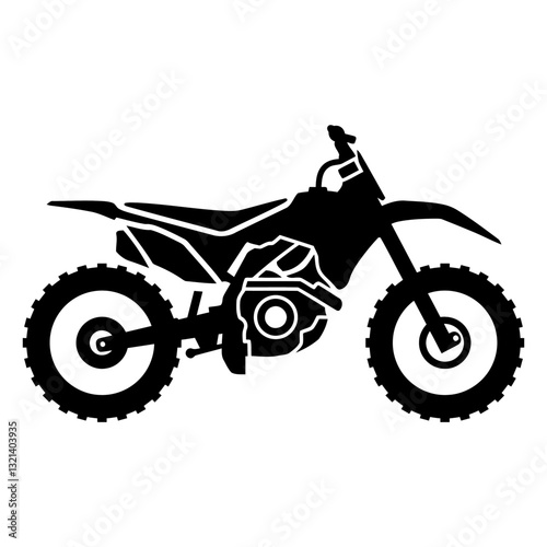Motorcycle Silhouette: This striking black silhouette of a motocross motorcycle embodies speed, power, and off-road adventure, rendered in a sleek, modern style.
