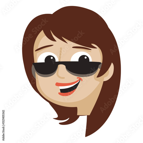 Smiling Face with Sunglasses: An eye-level, charming portrayal of a woman's face adorned with sleek sunglasses and a radiant smile, conveying a sense of optimism and cool confidence.
