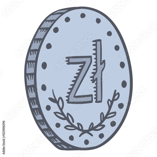 Polish Zloty Coin Illustration: A cartoon-style depiction of a Polish Zloty coin, presented in a simple, clean illustrative style, highlighting financial concepts.