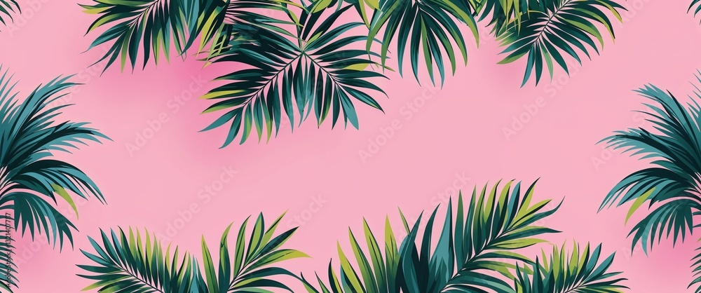 palm leaf pattern on pink plain background digital abstract art work illustration design