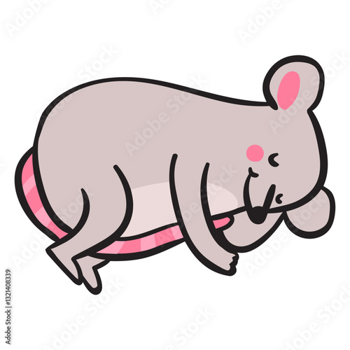 Whimsical Rodent's Slumber: This charming cartoon-style illustration depicts a contented, rosy-cheeked rat enjoying a peaceful nap, its relaxed pose exuding an undeniable sense of serenity. 