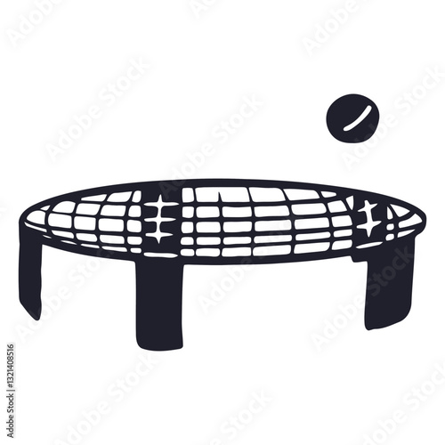 Simplified Kick Net: A monochromatic illustration of a kick net with a soccer ball floating in mid-air, showcasing the structure and design of the game.