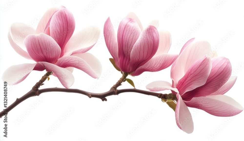 Naklejka premium Delicate Pink and White Magnolia Blossoms on Branch