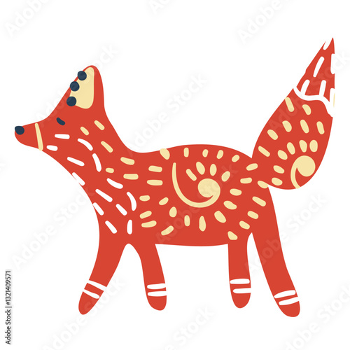 Red Fox Illustration: An artistic illustration of a vibrant red fox, adorned with unique patterns and shapes, showcasing a cheerful and whimsical depiction of the sly creature.