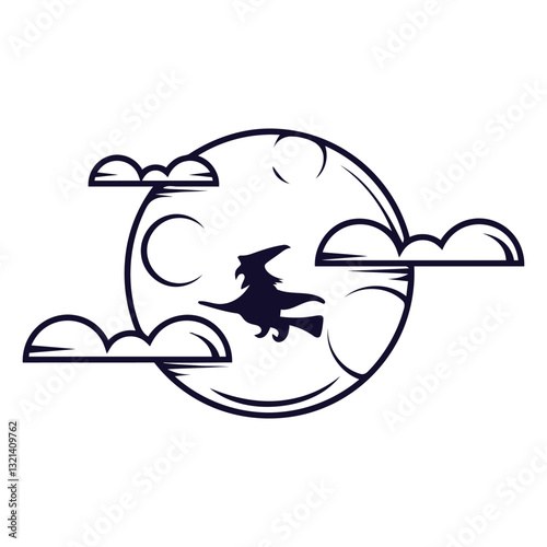 Halloween Night Flight Silhouette: A whimsical scene unfolds as a witch soars across the night sky.