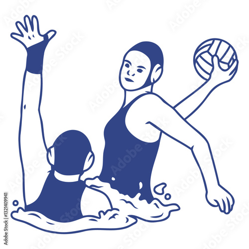 Water Polo Action: An artistic illustration captures the dynamism of water polo, with players engaged in the heart of the match. A player poised to pass the ball.
