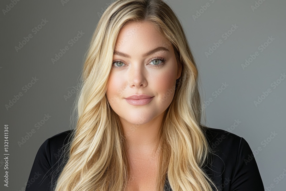 Confident woman with long blonde hair and natural makeup posing for a portrait Confident woman with long blonde hair and natural makeup posing for a portrait