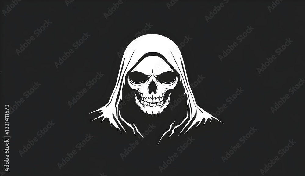 Sinister Silhouette: An illustration of a skull with hood on a dark backdrop, a visual embodiment of mortality, capturing a sense of mystery and the unknown. Sinister Silhouette: An illustration of a skull with hood on a dark backdrop, a visual embodiment of mortality, capturing a sense of mystery and the unknown.