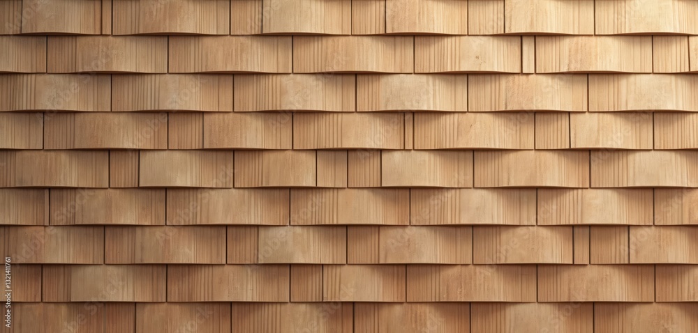 Close-up on natural wood cedar shingle wall with organic texture background. Rustic exterior architecture building material. Weathered surface structure detail for home construction decoration. Close-up on natural wood cedar shingle wall with organic texture background. Rustic exterior architecture building material. Weathered surface structure detail for home construction decoration.