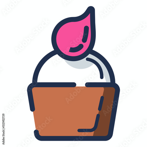 Delightful Dessert: An illustration of a delectable cupcake, featuring a vibrant pink swirl and a brown, decorative case.