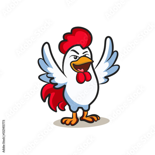 cartoon chicken with a red ribbon,minimalist chicken design is suitable for processed chicken food logos, icons, templates, and livestock businesses. 