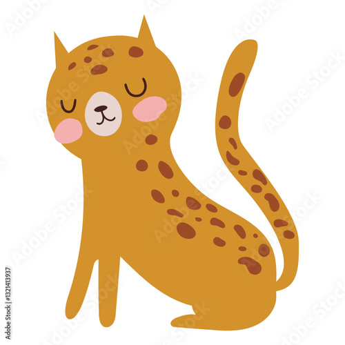 Whimsical feline in repose: A charming illustration captures a serene feline in a playful cartoon-style pose, featuring endearing details that evoke joy and innocence.