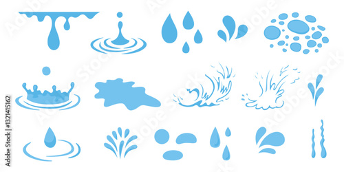 Tear water vector, cartoon puddle, cry drop, blue rain stream isolated on white background.	