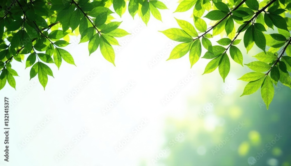 Obraz premium Forest branches with green foliage against white, leaf, greenery, evergreen