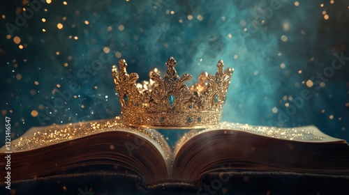 Crown of the King Resting on an Open Vintage Book