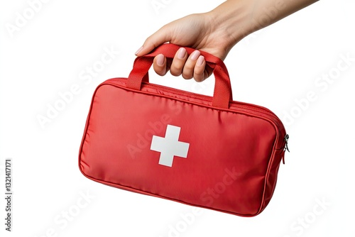 Red First Aid Kit Held by Hand photo