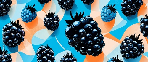 blackberry pattern on cyan plain background digital abstract art work illustration design