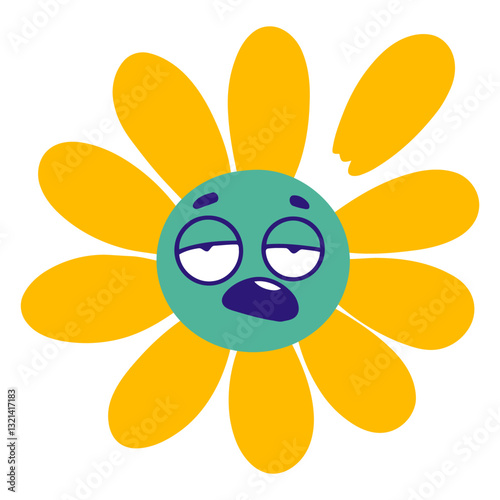 Weary Bloom: An emotive illustration captures the essence of fatigue and weariness, portraying a flower with a distinctive expression of tiredness, ideal for themes of exhaustion and downtime.