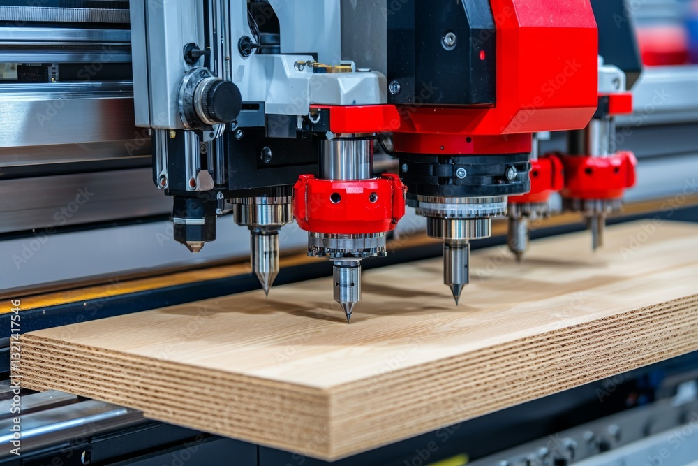 Advanced CNC machine with multiple spindles cutting wood material Advanced CNC machine with multiple spindles cutting wood material