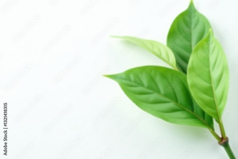 Fototapeta premium Green stem with large leaves on white background, nature, simple backgrounds