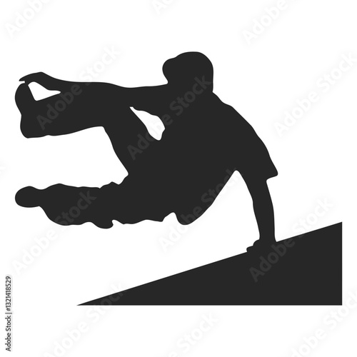 Parkour Silhouette: A dynamic silhouette of a traceur executing a parkour movement against a modern backdrop. It's a visual metaphor for pushing boundaries, freedom, and urban exploration.