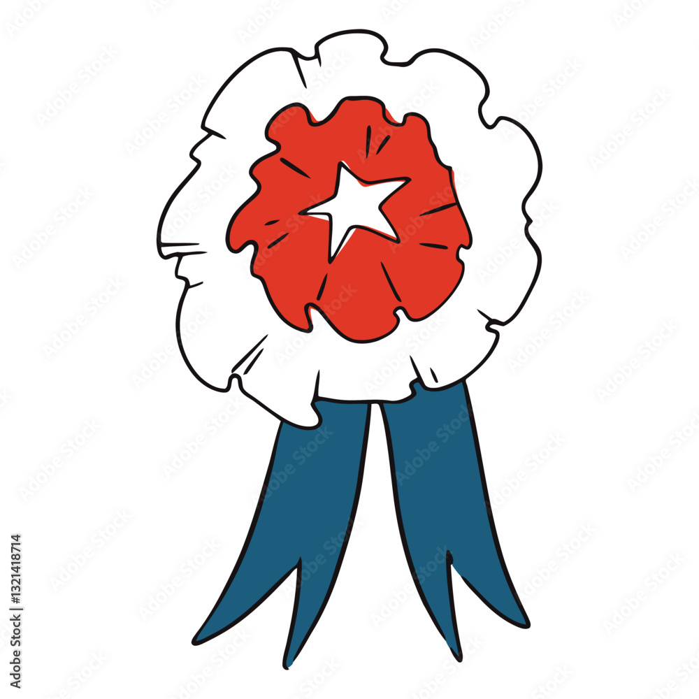 Obraz premium Patriotic Rosette Illustration: A stylized illustration of a patriotic rosette, rendered with a vibrant palette of red, white, and blue, symbolizing pride and national identity.