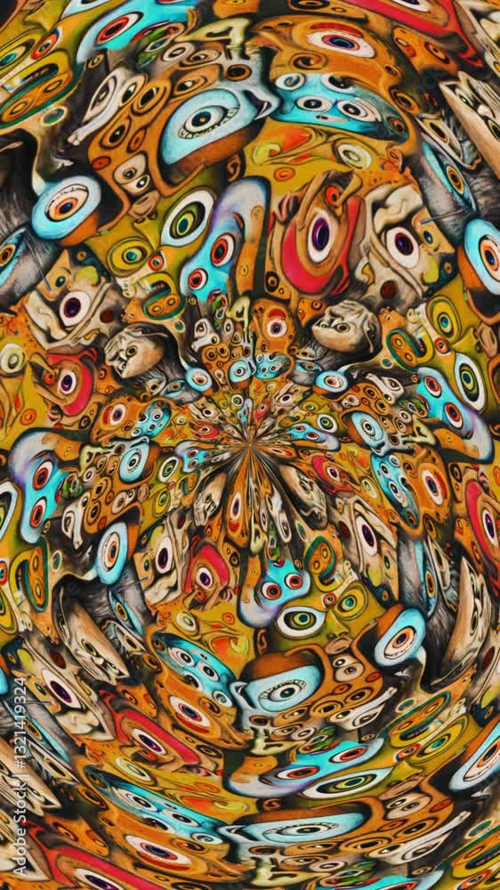 custom made wallpaper toronto digitalVertical video of kaleidoscopic abstract background. Seamless animation of a zoom in monsters with big eyes painted in surrealist style