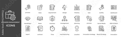 business management icon set. with icon process, Data, requirement, design, industry