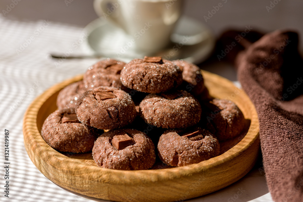 Coffee cookies with chocolate. Delicious homemade dessert Coffee cookies with chocolate. Delicious homemade dessert