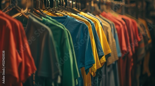 Wallpaper Mural Colorful T-shirts Hanging in Row for Retail Clothing Store Selection Torontodigital.ca