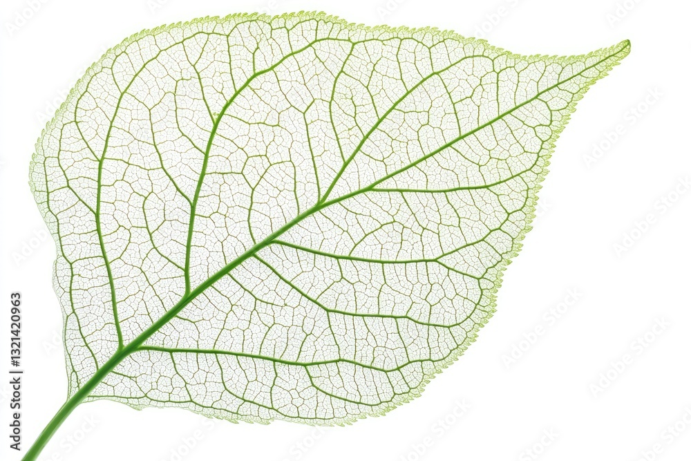 Obraz premium Delicate translucent leaf structure. Detailed, light-green veins, thin, fragile, leaf skeleton