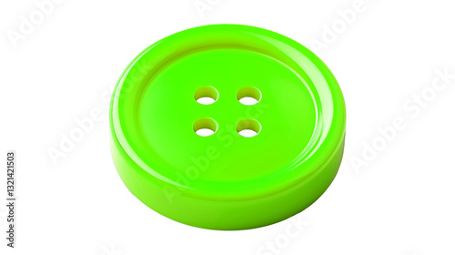 Clothes button, green color icon. Detailed realistic plastic sewing button isolated. Png illustration