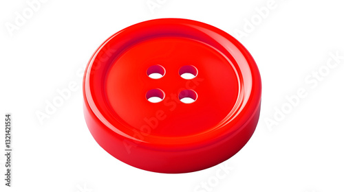 Clothes button, red color icon. Detailed realistic plastic sewing button isolated. Png illustration