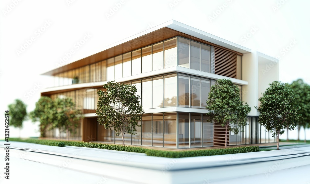 Modern building with glass windows and trees. Modern building with glass windows and trees.